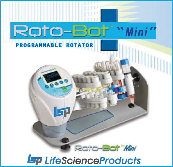 Picture of Benchmark Scientific RotoBot Mini Programmable Rotator with Tube Holders for 1.5ml, 15ml, 50ml tubes