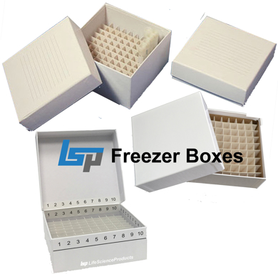 Cardboard Cryo Freezer Box, 5 1/4 x 5 1/4 x 2 with 81 Cell Dividers,  25/cs