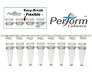 Picture of 8-Strip PCR tubes, 0.2ml 8-place TubeStrips with Flat CapStrips, Optically Clear, 125 TubeStrips and 125 CapStrips/pack