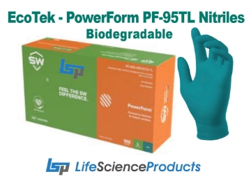 Picture of EcoTek PowerForm PF-95TL, 5.0mil Biodegradable Powder-Free TEAL GREEN Exam Nitrile Gloves, 10x100/case, 1000/case 