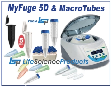 Picture of C1005 (Myfuge 5 analog centrifuge) replaced by C2205 (MyFuge 5D digital centrifuge); Listed: MyFuge 5D Centrifuge, 5ml Five-O MacroTubes, and accessories